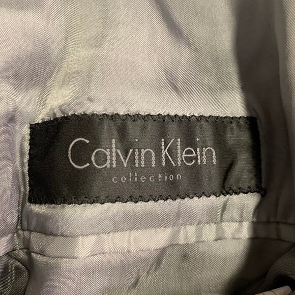 CALVIN KLEIN COLLECTION Size 38 Grey Textured Cotton Blend Peak Lapel Suit - Picture 9 of 16